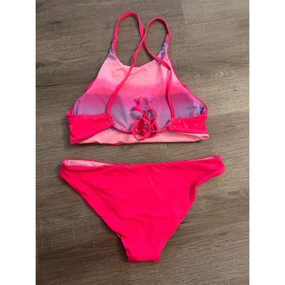 Bikini Set Womens Size M Reversible Ombre High Neck Halter 2 Piece